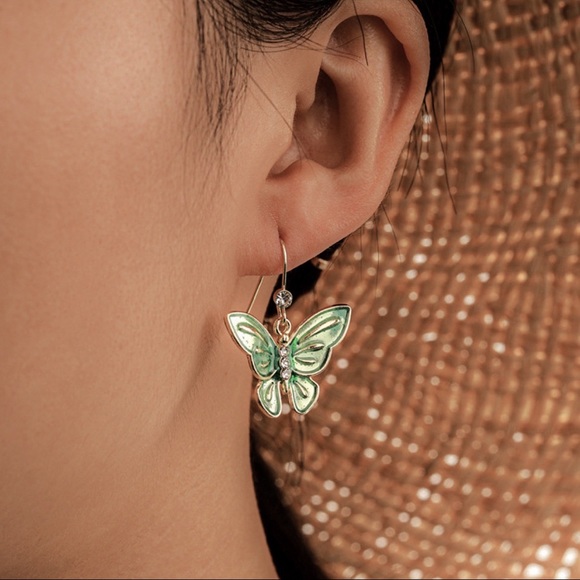 Any 2/$20! Gold & Green Butterfly Dangle Earrings - Picture 5 of 6
